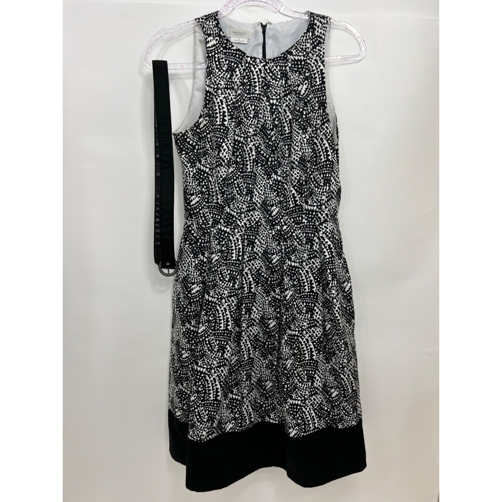 Van Heusen Black White Dress with Belt Womens Size 8